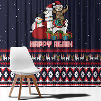 Llama and Snowman Window Curtain with Gifts and Nordic Pattern - Wonder Print Shop
