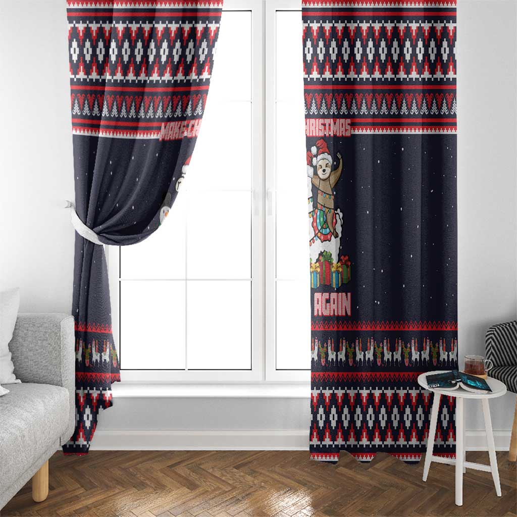 Llama and Snowman Window Curtain with Gifts and Nordic Pattern - Wonder Print Shop