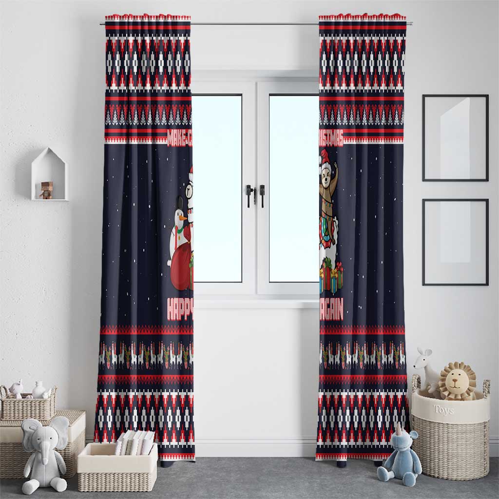 Llama and Snowman Window Curtain with Gifts and Nordic Pattern - Wonder Print Shop