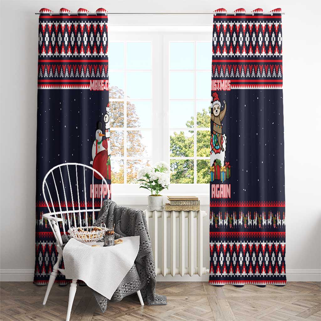 Llama and Snowman Window Curtain with Gifts and Nordic Pattern - Wonder Print Shop