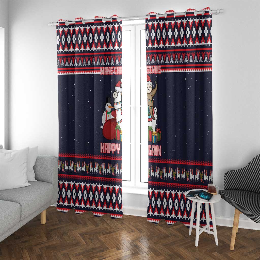Llama and Snowman Window Curtain with Gifts and Nordic Pattern - Wonder Print Shop