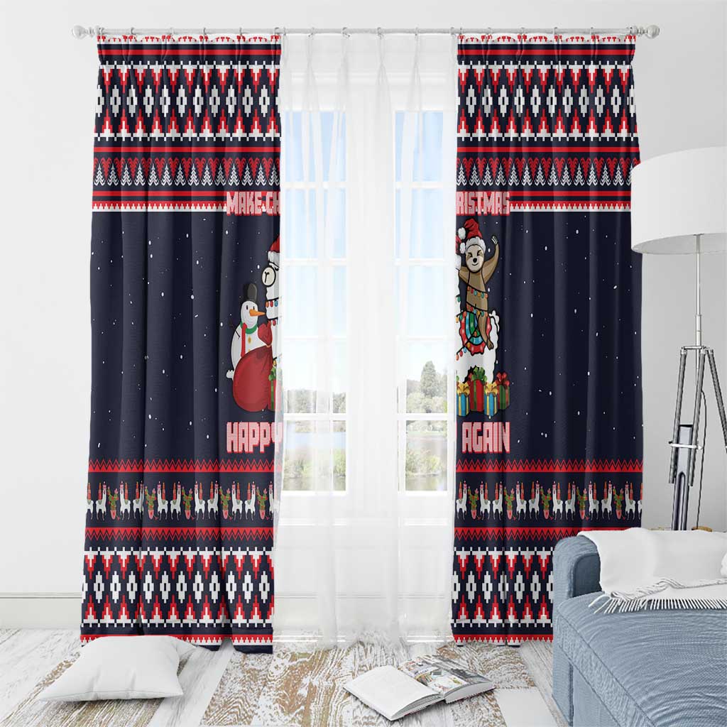 Llama and Snowman Window Curtain with Gifts and Nordic Pattern - Wonder Print Shop