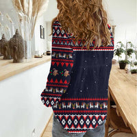 Llama and Snowman Women Casual Shirt with Gifts and Nordic Pattern - Wonder Print Shop
