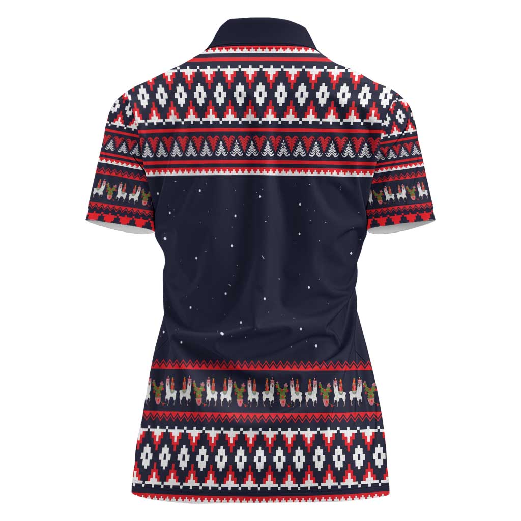 Llama and Snowman Women Polo Shirt with Gifts and Nordic Pattern - Wonder Print Shop