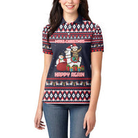 Llama and Snowman Women Polo Shirt with Gifts and Nordic Pattern - Wonder Print Shop