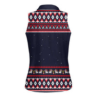 Llama and Snowman Women Sleeveless Polo Shirt with Gifts and Nordic Pattern - Wonder Print Shop