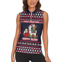 Llama and Snowman Women Sleeveless Polo Shirt with Gifts and Nordic Pattern - Wonder Print Shop