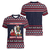 Llama and Snowman Women V-Neck T-Shirt with Gifts and Nordic Pattern - Wonder Print Shop