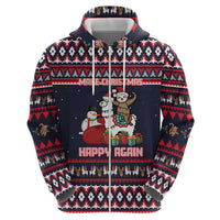 Llama and Snowman Zip Hoodie with Gifts and Nordic Pattern - Wonder Print Shop