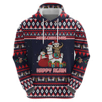 Llama and Snowman Zip Hoodie with Gifts and Nordic Pattern - Wonder Print Shop