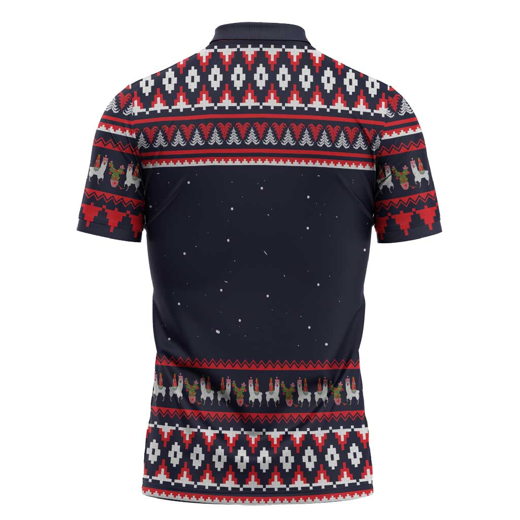 Llama and Snowman Zipper Polo Shirt with Gifts and Nordic Pattern - Wonder Print Shop