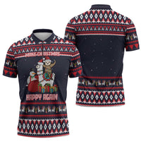 Llama and Snowman Zipper Polo Shirt with Gifts and Nordic Pattern - Wonder Print Shop