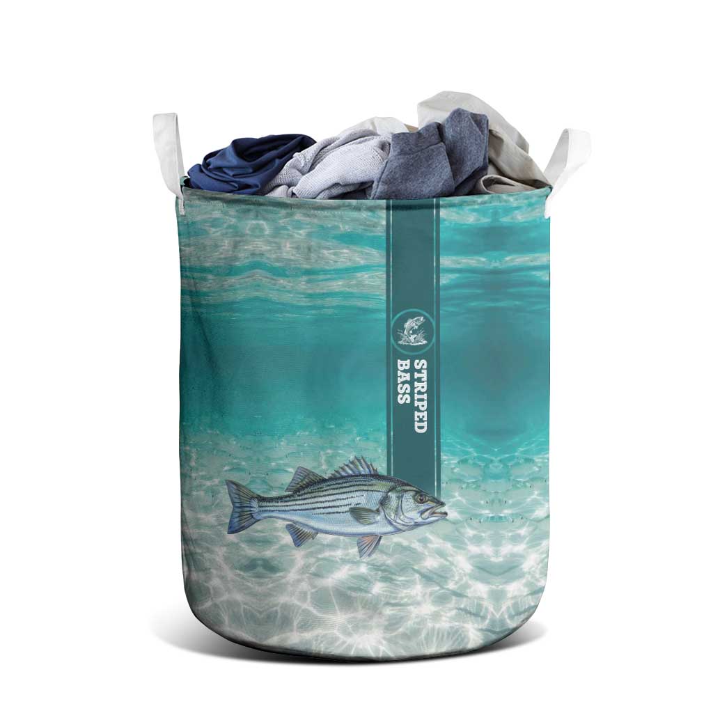 Striped Bass Fishing Laundry Basket with Underwater Ocean Scene and Teal Water Pattern - Wonder Print Shop