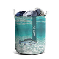 Striped Bass Fishing Laundry Basket with Underwater Ocean Scene and Teal Water Pattern - Wonder Print Shop