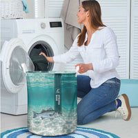 Striped Bass Fishing Laundry Basket with Underwater Ocean Scene and Teal Water Pattern - Wonder Print Shop