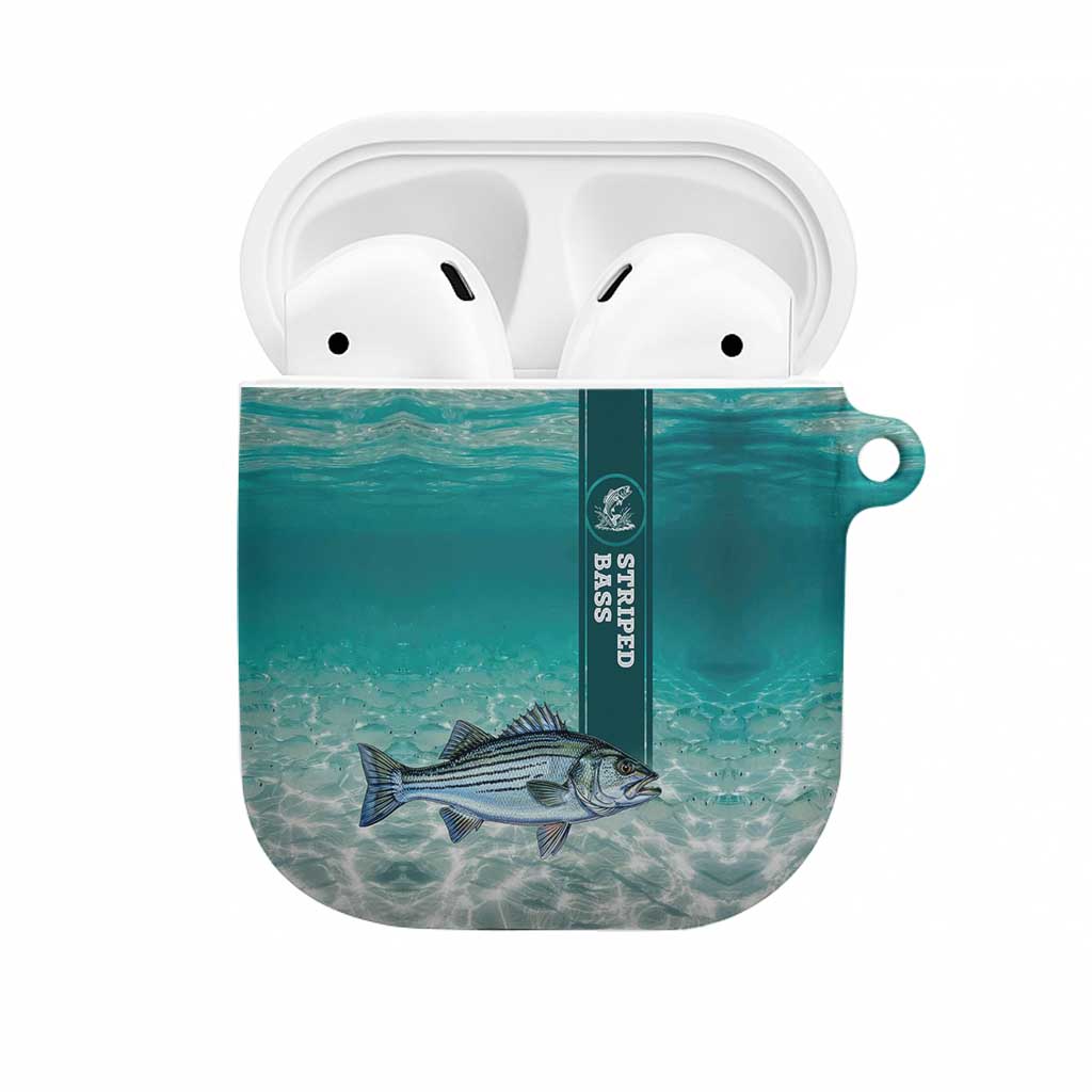 Striped Bass Fishing AirPods Case with Underwater Ocean Scene and Teal Water Pattern - Wonder Print Shop