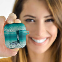 Striped Bass Fishing AirPods Case with Underwater Ocean Scene and Teal Water Pattern - Wonder Print Shop