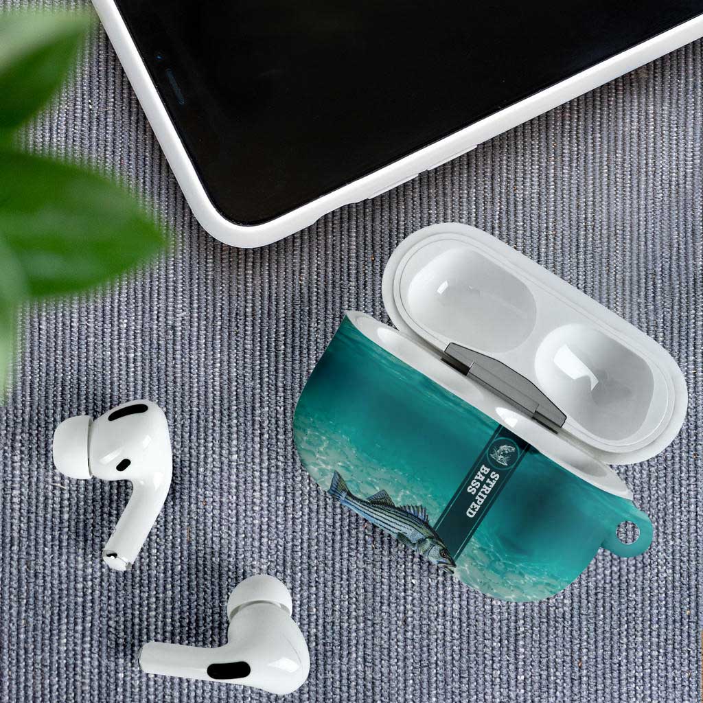 Striped Bass Fishing AirPods Case with Underwater Ocean Scene and Teal Water Pattern - Wonder Print Shop