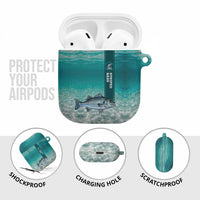 Striped Bass Fishing AirPods Case with Underwater Ocean Scene and Teal Water Pattern - Wonder Print Shop