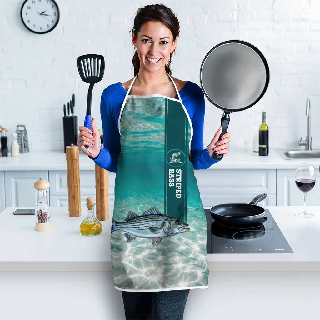 Striped Bass Fishing Apron with Underwater Ocean Scene and Teal Water Pattern - Wonder Print Shop