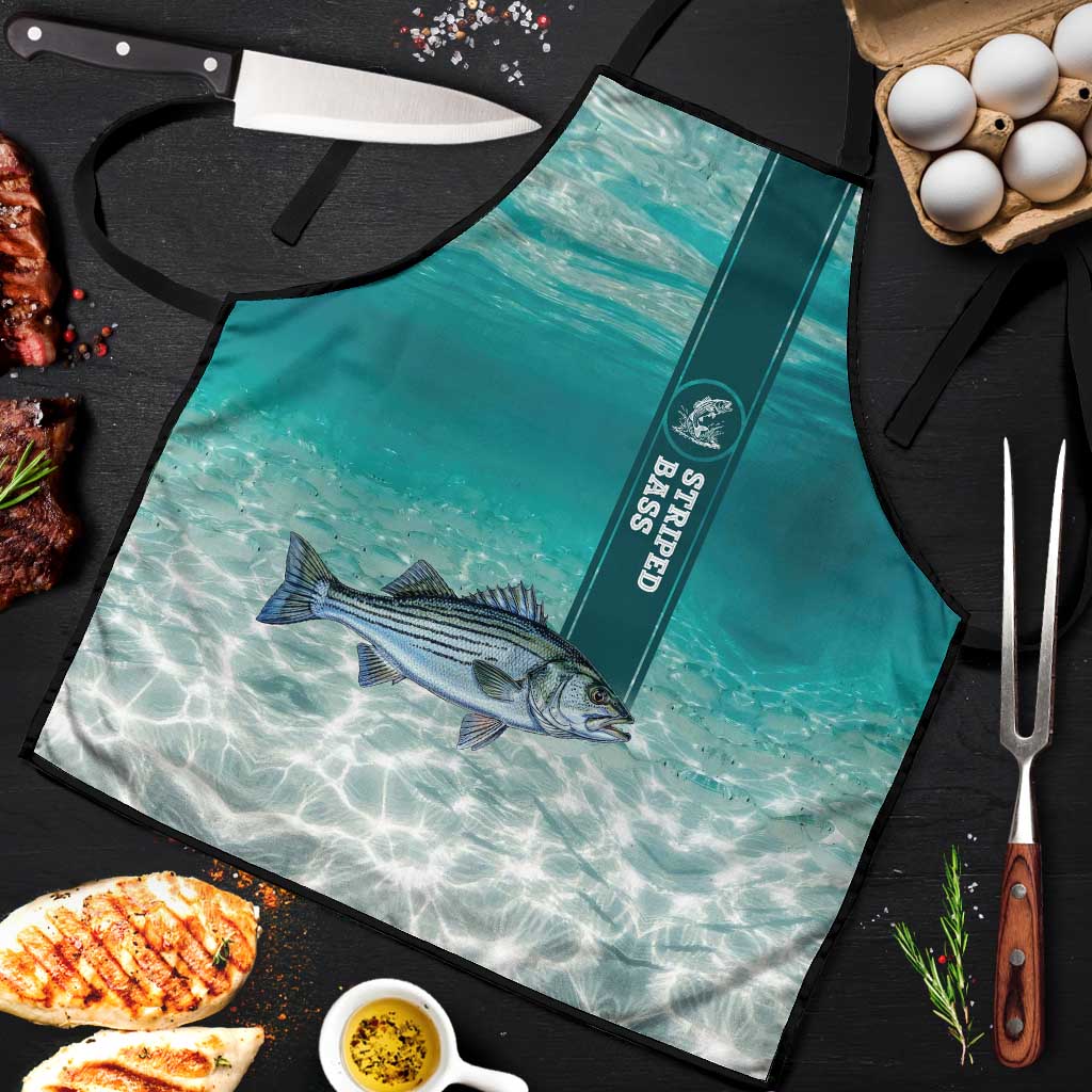 Striped Bass Fishing Apron with Underwater Ocean Scene and Teal Water Pattern - Wonder Print Shop