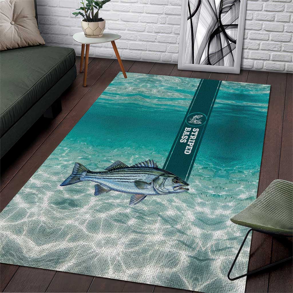 Striped Bass Fishing Area Rug with Underwater Ocean Scene and Teal Water Pattern - Wonder Print Shop
