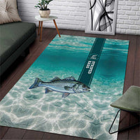 Striped Bass Fishing Area Rug with Underwater Ocean Scene and Teal Water Pattern - Wonder Print Shop