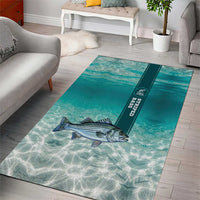 Striped Bass Fishing Area Rug with Underwater Ocean Scene and Teal Water Pattern - Wonder Print Shop