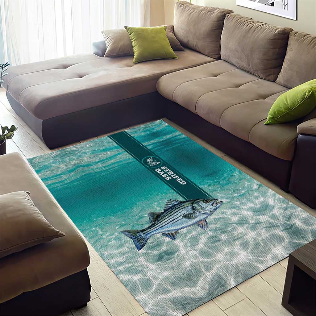 Striped Bass Fishing Area Rug with Underwater Ocean Scene and Teal Water Pattern - Wonder Print Shop