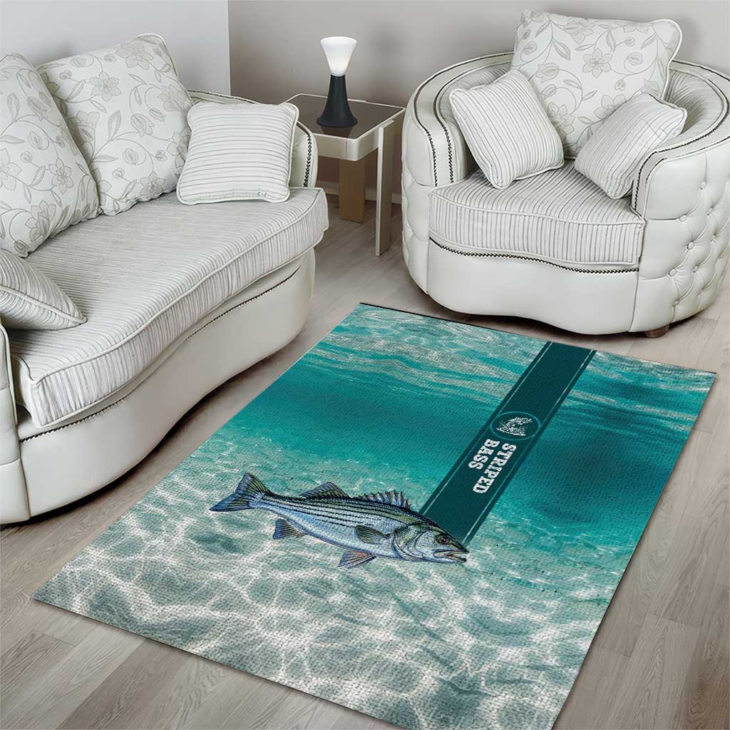 Striped Bass Fishing Area Rug with Underwater Ocean Scene and Teal Water Pattern - Wonder Print Shop