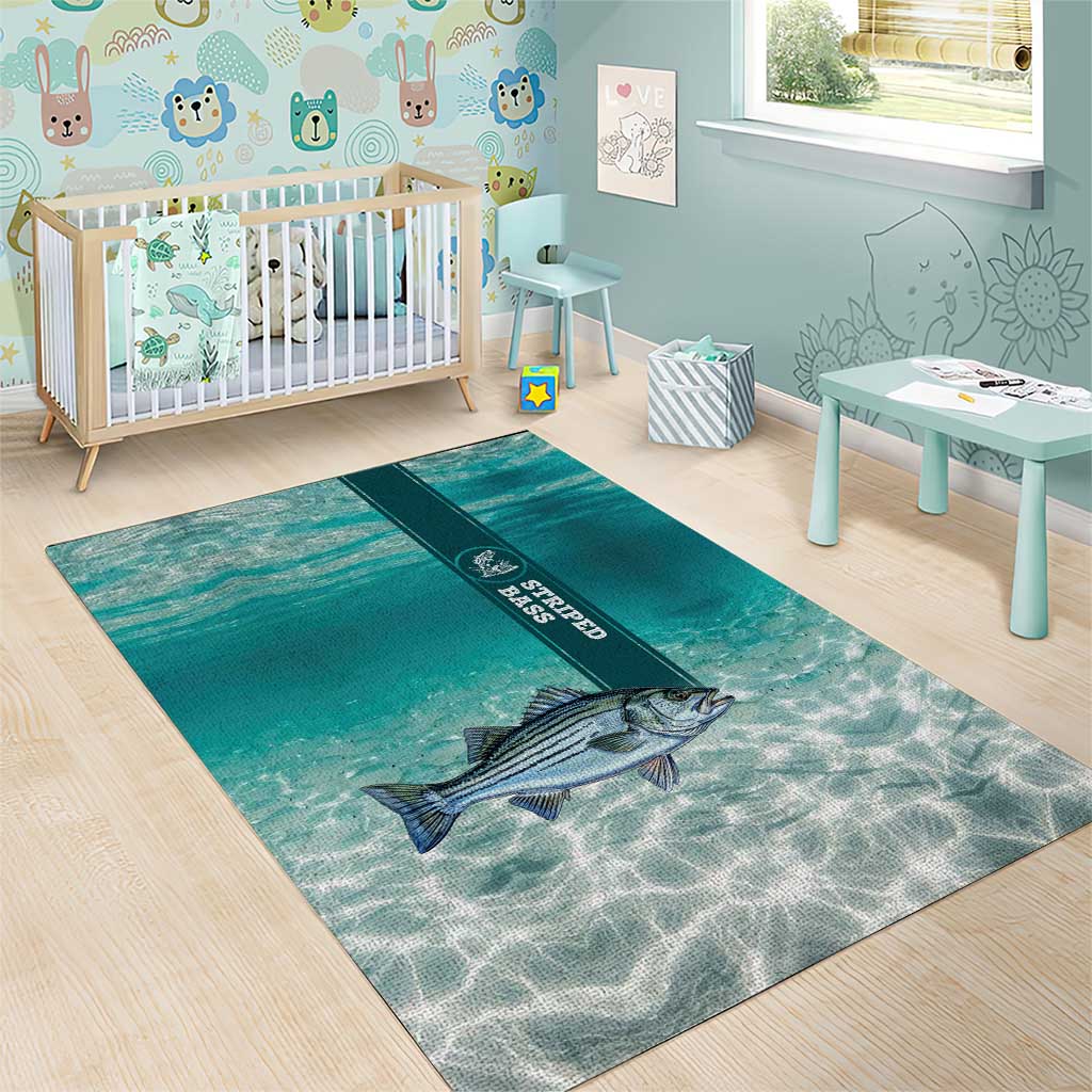 Striped Bass Fishing Area Rug with Underwater Ocean Scene and Teal Water Pattern - Wonder Print Shop