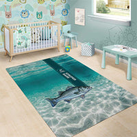 Striped Bass Fishing Area Rug with Underwater Ocean Scene and Teal Water Pattern - Wonder Print Shop