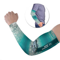 Striped Bass Fishing Arm Sleeves with Underwater Ocean Scene and Teal Water Pattern - Wonder Print Shop