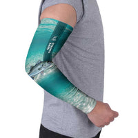 Striped Bass Fishing Arm Sleeves with Underwater Ocean Scene and Teal Water Pattern - Wonder Print Shop