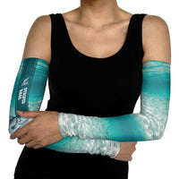 Striped Bass Fishing Arm Sleeves with Underwater Ocean Scene and Teal Water Pattern - Wonder Print Shop