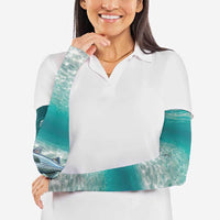 Striped Bass Fishing Arm Sleeves with Underwater Ocean Scene and Teal Water Pattern - Wonder Print Shop