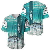 Striped Bass Fishing Baseball Jersey with Underwater Ocean Scene and Teal Water Pattern - Wonder Print Shop