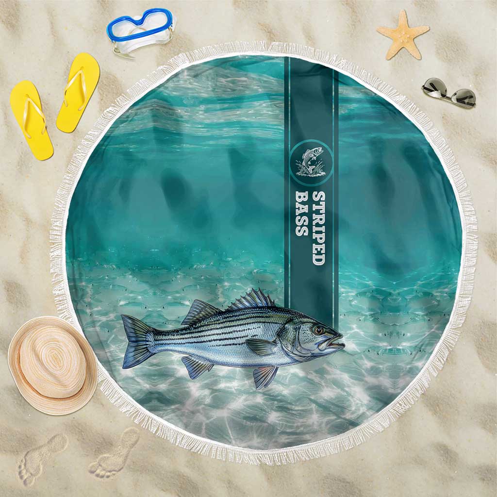 Striped Bass Fishing Beach Blanket with Underwater Ocean Scene and Teal Water Pattern - Wonder Print Shop