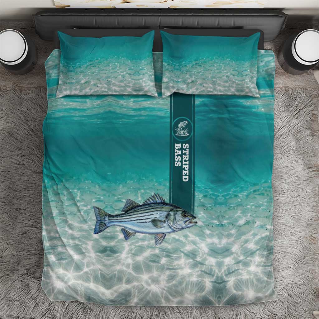Striped Bass Fishing Bedding Set with Underwater Ocean Scene and Teal Water Pattern - Wonder Print Shop