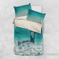 Striped Bass Fishing Bedding Set with Underwater Ocean Scene and Teal Water Pattern - Wonder Print Shop