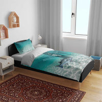 Striped Bass Fishing Bedding Set with Underwater Ocean Scene and Teal Water Pattern - Wonder Print Shop
