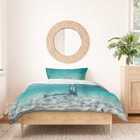 Striped Bass Fishing Bedding Set with Underwater Ocean Scene and Teal Water Pattern - Wonder Print Shop