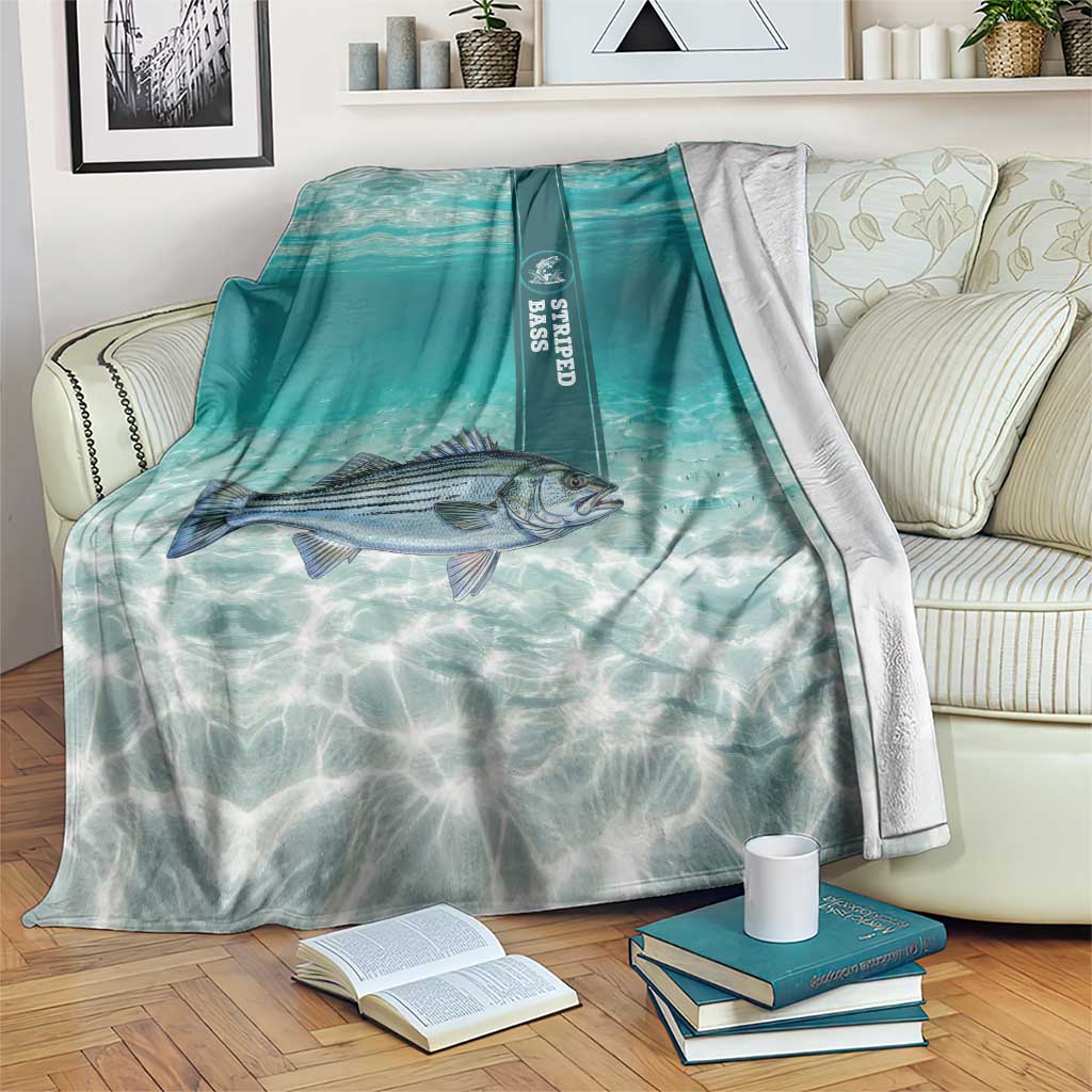 Striped Bass Fishing Blanket with Underwater Ocean Scene and Teal Water Pattern - Wonder Print Shop