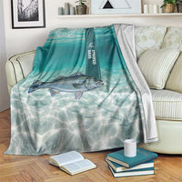 Striped Bass Fishing Blanket with Underwater Ocean Scene and Teal Water Pattern - Wonder Print Shop