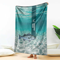 Striped Bass Fishing Blanket with Underwater Ocean Scene and Teal Water Pattern - Wonder Print Shop
