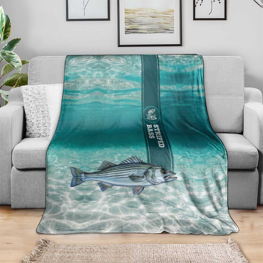 Striped Bass Fishing Blanket with Underwater Ocean Scene and Teal Water Pattern - Wonder Print Shop