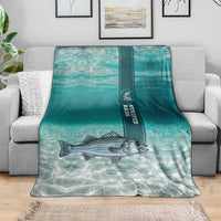 Striped Bass Fishing Blanket with Underwater Ocean Scene and Teal Water Pattern - Wonder Print Shop