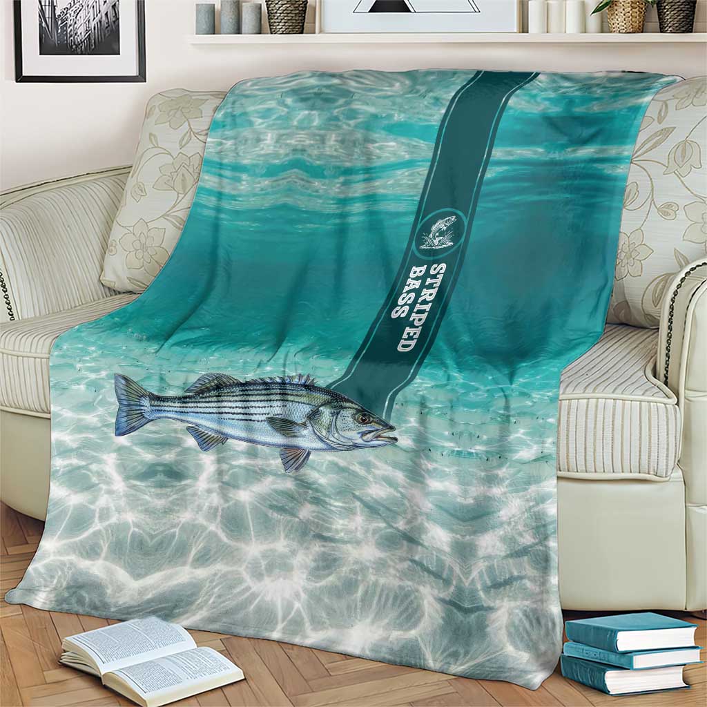 Striped Bass Fishing Blanket with Underwater Ocean Scene and Teal Water Pattern - Wonder Print Shop