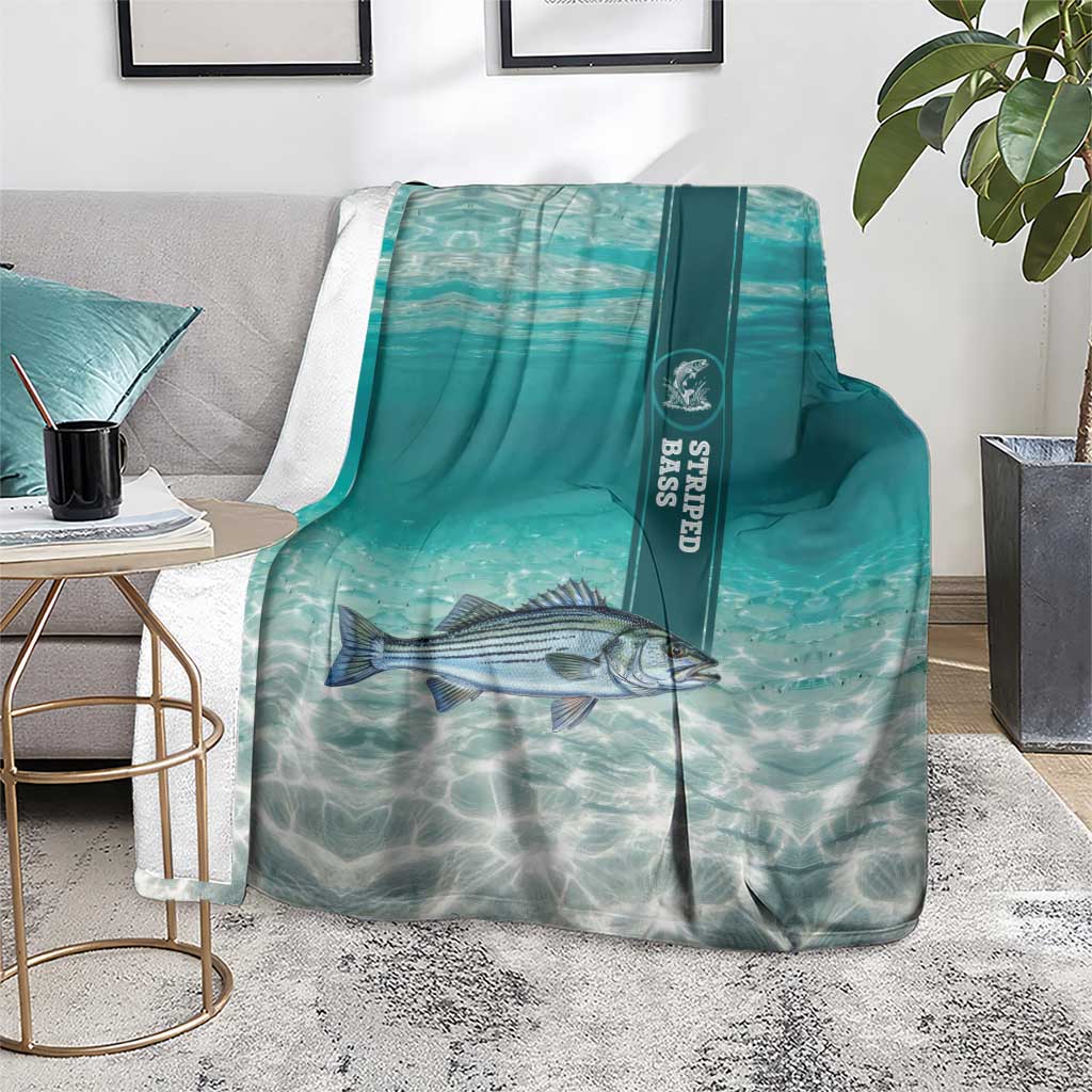 Striped Bass Fishing Blanket with Underwater Ocean Scene and Teal Water Pattern - Wonder Print Shop