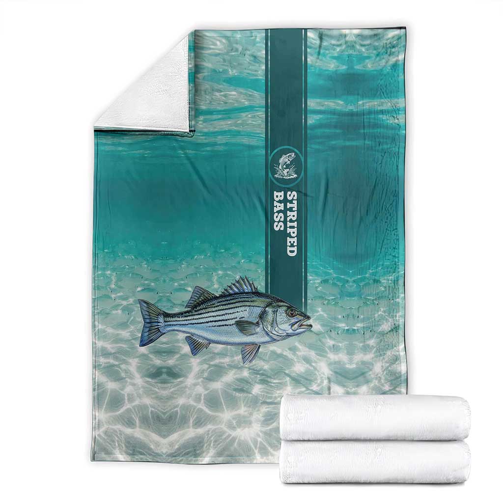 Striped Bass Fishing Blanket with Underwater Ocean Scene and Teal Water Pattern - Wonder Print Shop